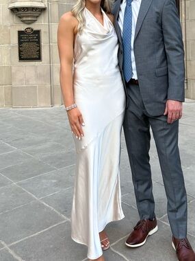 Cream Satin Halter Tie Neck Midi Dress